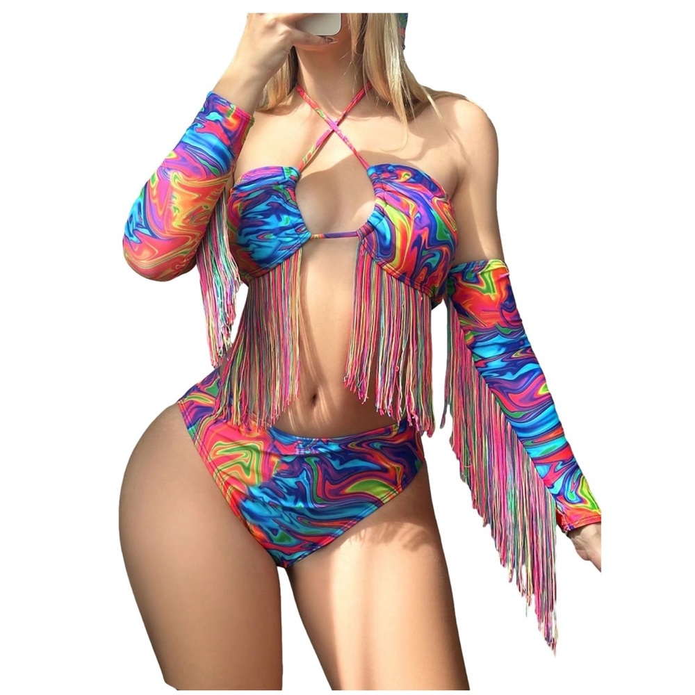 Colorful Fringe Bikini Set - Picture 8 of 9